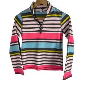 Multicolored Striped Fleece Pullover w/ Zipper Neck Detail